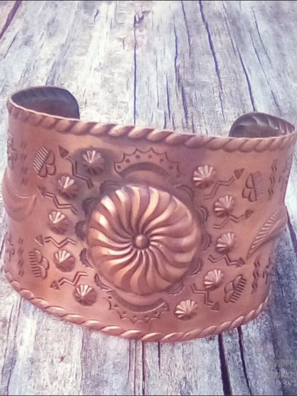 Bell Trading Post Vintage Solid Copper Stamped Wide Cuff Bracelet